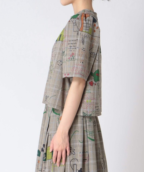 Cepica（セピカ）の「落書きプリントチェックパフスリーブトップス（Tシャツ/カットソー・レディース・ベージュ・FREE）」の3枚目の写真