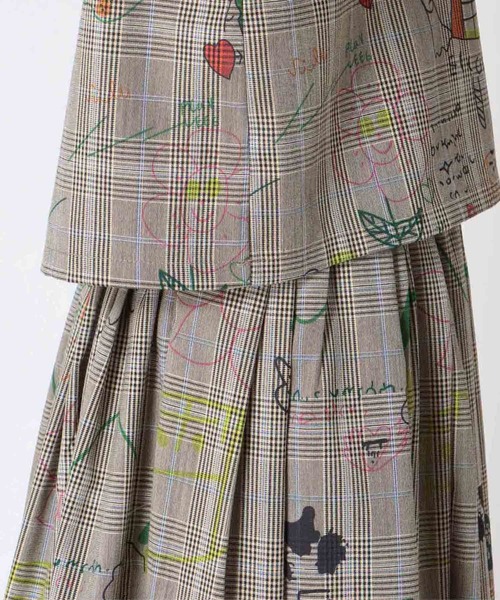 Cepica（セピカ）の「落書きプリントチェックパフスリーブトップス（Tシャツ/カットソー・レディース・ベージュ・FREE）」の8枚目の写真