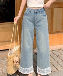 SHOUYO（ショウヨウ）の「裾レースデザイン フェミニンワイドデニムパンツ（デニムパンツ）」