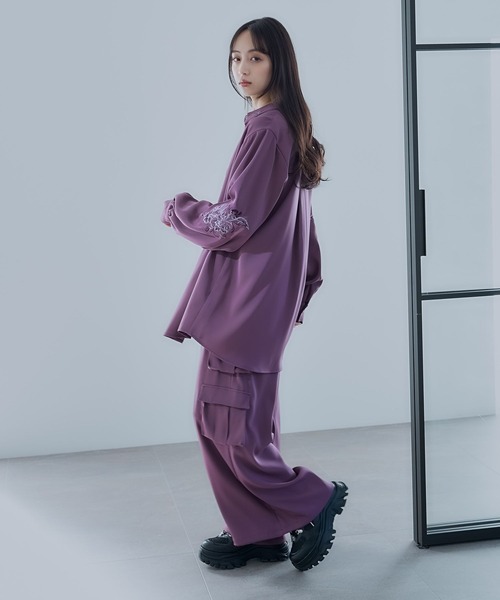 HARE（ハレ）の「トロミシシュウシャツ(HARE)（シャツ/ブラウス・レディース・ブラック/ホワイト/ピンク・FREE）」の7枚目の写真