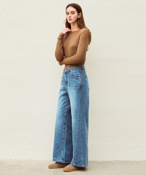 SLOWLOLLI（スローローリ）の「Easy flow denim pants - Mid blue（デニムパンツ・レディース・ブルー・1(S)/2(M)/3(L)）」の4枚目の写真