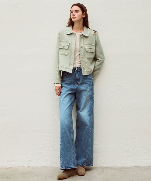 SLOWLOLLI（スローローリ）の「Easy flow denim pants - Mid blue（デニムパンツ・レディース・ブルー・1(S)/2(M)/3(L)）」の6枚目の写真