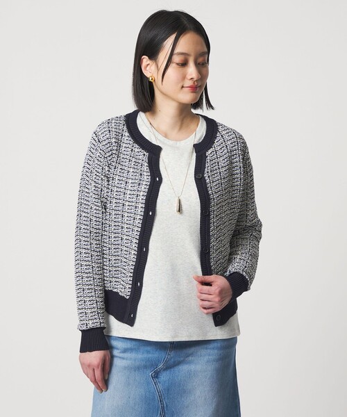 A DAY IN THE LIFE UNITED ARROWS(アデイインザライフユナイテッドアローズ)の「マルチカラー キーネックカーディガン ‐ウォッシャブル‐<A DAY IN THE LIFE>(カーディガン/ボレロ・レディース・ベージュ/ネイビー/グレー系・FREE)」の4枚目の写真