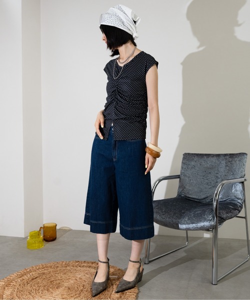 MIDVEIN(ミッドヴェイン)の「denim half PT(デニムパンツ・レディース・ブルー/ベージュ/ネイビー・FREE)」の7枚目の写真