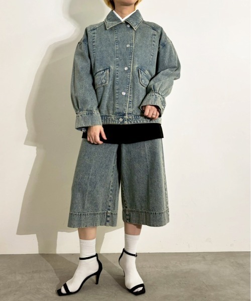 MIDVEIN(ミッドヴェイン)の「denim half PT(デニムパンツ・レディース・ブルー/ベージュ/ネイビー・FREE)」の14枚目の写真