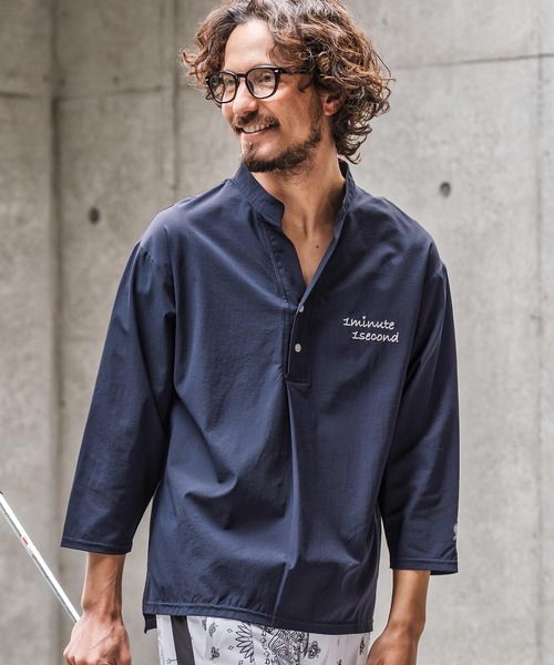 1minute 1second(ワンミニットワンセカンド)の「ms6425-ripstop band collar pullover shirt バンドカラープルオーバーシャツ(1M26N090)(シャツ/ブラウス・メンズ・ネイビー/ホワイト/ブラック・XL/L/M/S)」の3枚目の写真