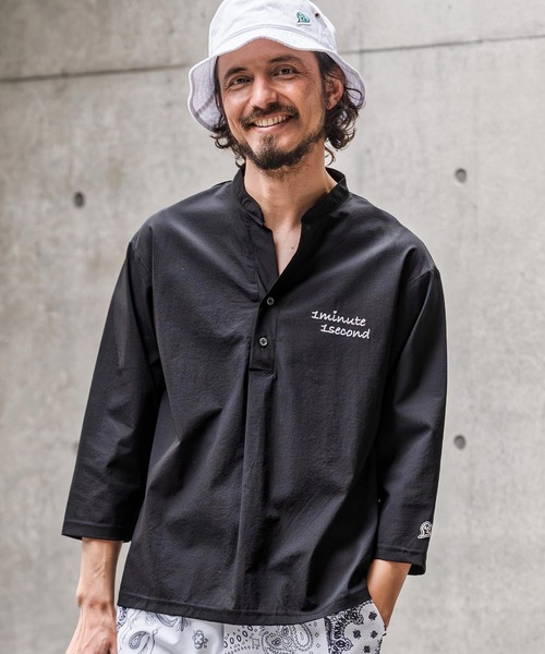1minute 1second(ワンミニットワンセカンド)の「ms6425-ripstop band collar pullover shirt バンドカラープルオーバーシャツ(1M26N090)(シャツ/ブラウス・メンズ・ネイビー/ホワイト/ブラック・XL/L/M/S)」の1枚目の写真