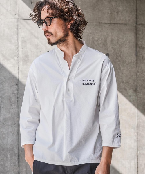 1minute 1second(ワンミニットワンセカンド)の「ms6425-ripstop band collar pullover shirt バンドカラープルオーバーシャツ(1M26N090)(シャツ/ブラウス・メンズ・ネイビー/ホワイト/ブラック・XL/L/M/S)」の6枚目の写真