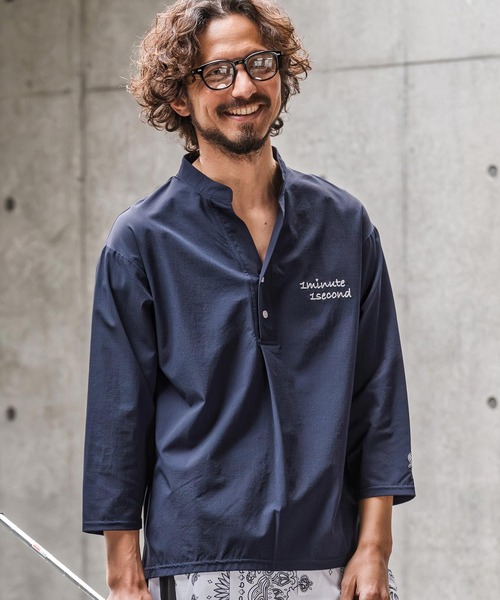 1minute 1second(ワンミニットワンセカンド)の「ms6425-ripstop band collar pullover shirt バンドカラープルオーバーシャツ(1M26N090)(シャツ/ブラウス・メンズ・ネイビー/ホワイト/ブラック・XL/L/M/S)」の10枚目の写真