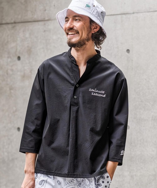 1minute 1second(ワンミニットワンセカンド)の「ms6425-ripstop band collar pullover shirt バンドカラープルオーバーシャツ(1M26N090)(シャツ/ブラウス・メンズ・ネイビー/ホワイト/ブラック・XL/L/M/S)」の16枚目の写真