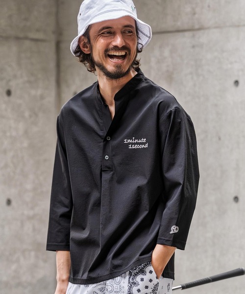 1minute 1second(ワンミニットワンセカンド)の「ms6425-ripstop band collar pullover shirt バンドカラープルオーバーシャツ(1M26N090)(シャツ/ブラウス・メンズ・ネイビー/ホワイト/ブラック・XL/L/M/S)」の18枚目の写真