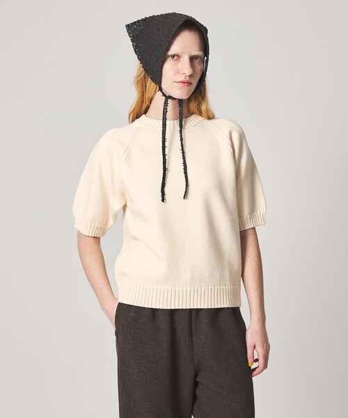 Steven Alan(スティーブンアラン)の「<Steven Alan>コットン ナイロン テープヤーン ハーフスリーブ ニット(ニット/セーター・レディース・オフホワイト/ブラウン系/ダークグレー・FREE)」の2枚目の写真