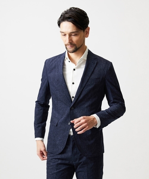 MICHEL KLEIN HOMME (ミッシェルクランオム)の「【セットアップ】メッシュプリントテーラードジャケット(テーラードジャケット・メンズ・ライトグレー/ネイビー・MEDIUM/LARGE/X-LARGE)」の3枚目の写真