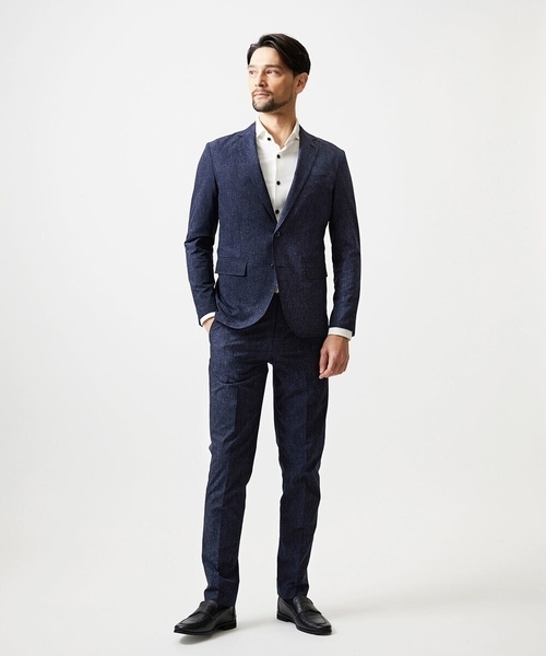 MICHEL KLEIN HOMME (ミッシェルクランオム)の「【セットアップ】メッシュプリントテーラードジャケット(テーラードジャケット・メンズ・ライトグレー/ネイビー・MEDIUM/LARGE/X-LARGE)」の4枚目の写真