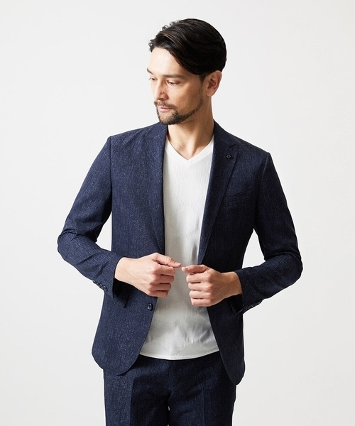 MICHEL KLEIN HOMME (ミッシェルクランオム)の「【セットアップ】メッシュプリントテーラードジャケット(テーラードジャケット・メンズ・ライトグレー/ネイビー・MEDIUM/LARGE/X-LARGE)」の5枚目の写真