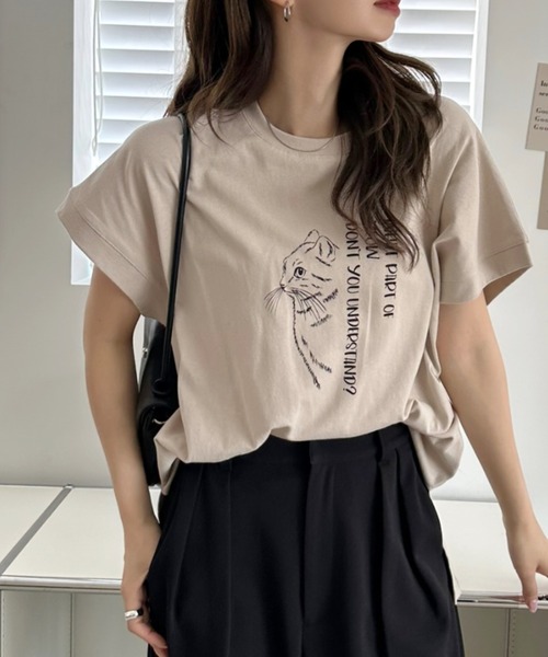 Ada.(エイダ)の「線画 キャット Tシャツ(Tシャツ/カットソー・レディース・ブラック/グレイッシュベージュ/オフホワイト・FREE)」の15枚目の写真