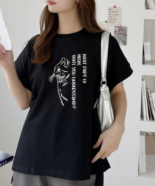 Ada.(エイダ)の「線画 キャット Tシャツ(Tシャツ/カットソー・レディース・ブラック/グレイッシュベージュ/オフホワイト・FREE)」の22枚目の写真