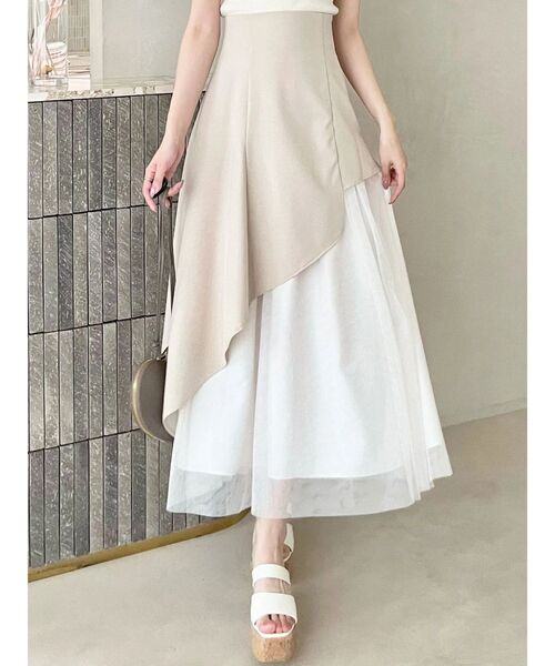 MERCURYDUO（マーキュリーデュオ）の「異素材使いアシメフレアスカート（スカート・レディース・グレー/ベージュ・SMALL/MEDIUM）」の2枚目の写真