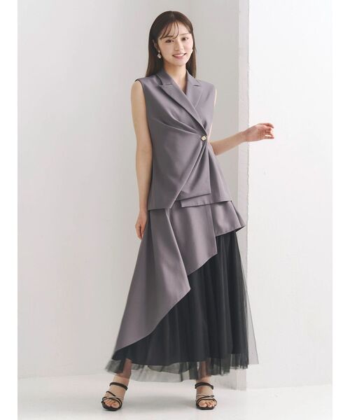 MERCURYDUO（マーキュリーデュオ）の「異素材使いアシメフレアスカート（スカート・レディース・グレー/ベージュ・SMALL/MEDIUM）」の8枚目の写真