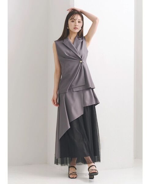 MERCURYDUO（マーキュリーデュオ）の「異素材使いアシメフレアスカート（スカート・レディース・グレー/ベージュ・SMALL/MEDIUM）」の9枚目の写真