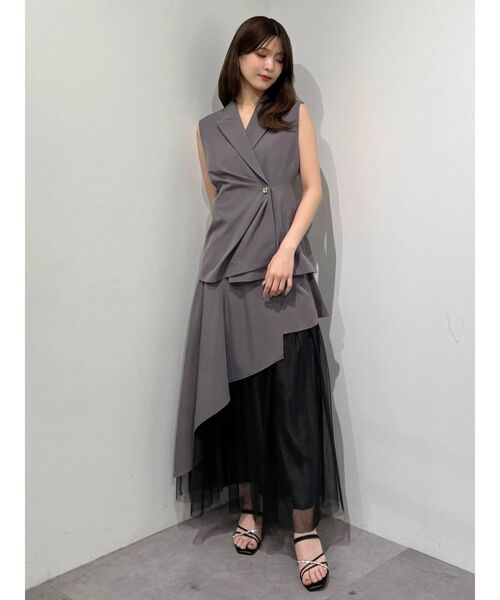 MERCURYDUO（マーキュリーデュオ）の「異素材使いアシメフレアスカート（スカート・レディース・グレー/ベージュ・SMALL/MEDIUM）」の13枚目の写真