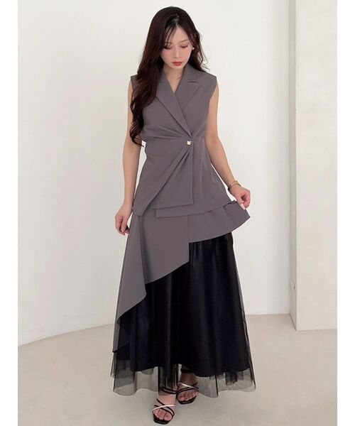 MERCURYDUO（マーキュリーデュオ）の「異素材使いアシメフレアスカート（スカート・レディース・グレー/ベージュ・SMALL/MEDIUM）」の16枚目の写真