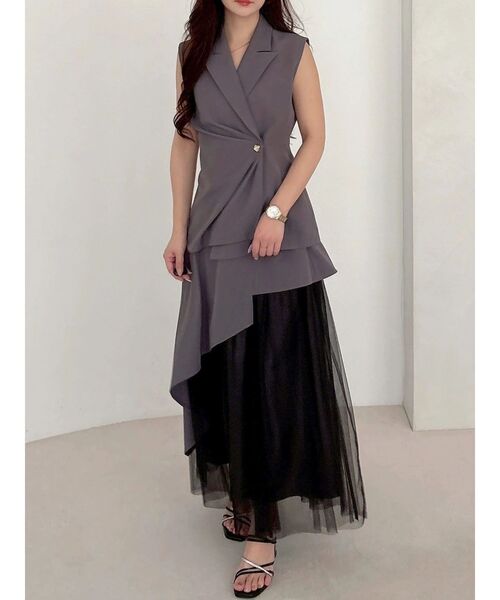 MERCURYDUO（マーキュリーデュオ）の「異素材使いアシメフレアスカート（スカート・レディース・グレー/ベージュ・SMALL/MEDIUM）」の17枚目の写真