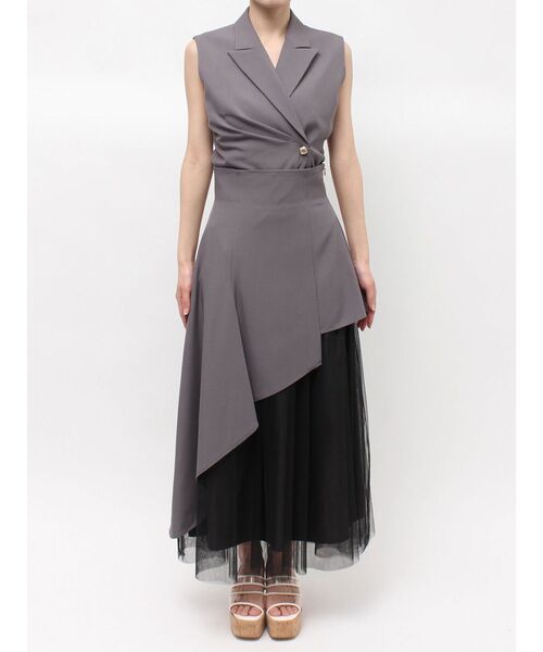 MERCURYDUO（マーキュリーデュオ）の「異素材使いアシメフレアスカート（スカート・レディース・グレー/ベージュ・SMALL/MEDIUM）」の4枚目の写真