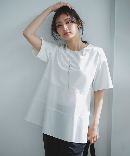 UNFILO(アンフィーロ)の「【VERY掲載】BEAUTY FORM-T コンビティアード Tシャツ(Tシャツ/カットソー・レディース・ブラック系/ベージュ系/ピンク系/ブラック系1/ホワイト系・X-LARGE/XX-LARGE)」の1枚目の写真