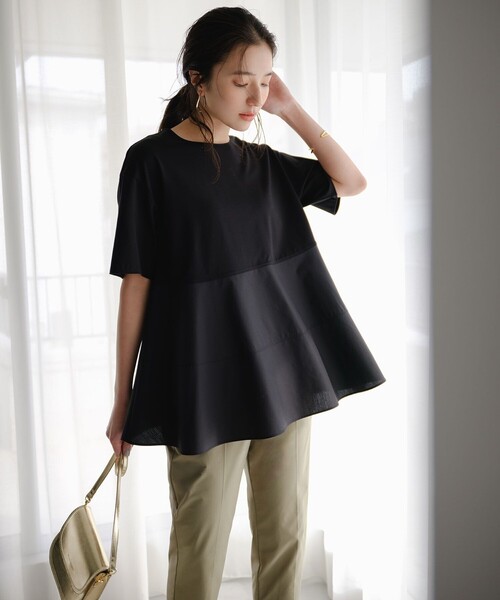 UNFILO(アンフィーロ)の「【VERY掲載】BEAUTY FORM-T コンビティアード Tシャツ(Tシャツ/カットソー・レディース・ブラック系/ベージュ系/ピンク系/ブラック系1/ホワイト系・X-LARGE/XX-LARGE)」の12枚目の写真