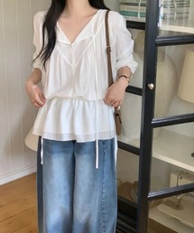 ウエストドロストリング付きブラウス