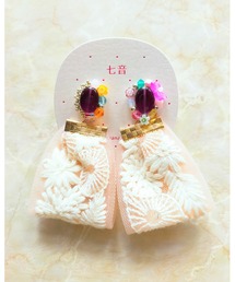 【七音】チェコガラス刺繍インドリボンのピアス(MA)