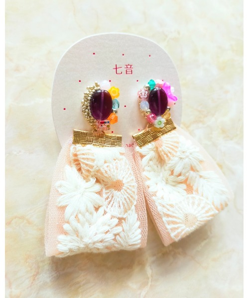 tone（トーン）の「【七音】チェコガラス刺繍インドリボンのピアス(MA)（ピアス（両耳用）・レディース・ライトブルー/ブラウン/パープル・FREE）」の14枚目の写真