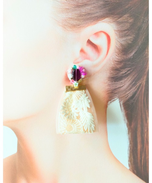 tone（トーン）の「【七音】チェコガラス刺繍インドリボンのピアス(MA)（ピアス（両耳用）・レディース・ライトブルー/ブラウン/パープル・FREE）」の15枚目の写真