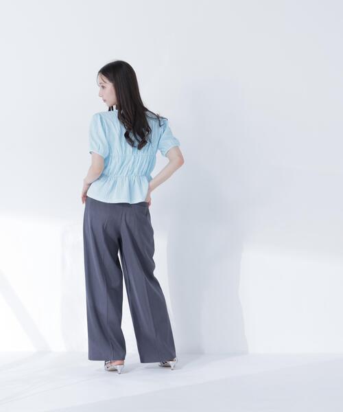 NATURAL BEAUTY BASIC(ナチュラルビューティーベーシック)の「フロントリボンシュリンクカットソー(Tシャツ/カットソー・レディース・ブルー/オフホワイト/ブラック・フリ-)」の5枚目の写真