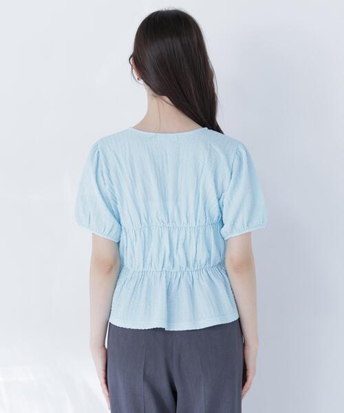 NATURAL BEAUTY BASIC(ナチュラルビューティーベーシック)の「フロントリボンシュリンクカットソー(Tシャツ/カットソー・レディース・ブルー/オフホワイト/ブラック・フリ-)」の11枚目の写真