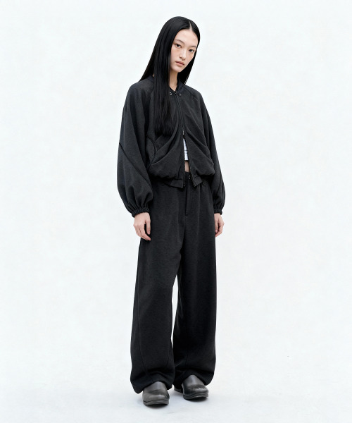 PIPING VOLUME PANTS CHARCOAL