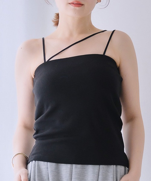 RETRO GIRL（レトロガール）の「2wayストラップカップ付キャミ（Tシャツ/カットソー・レディース・グリーン/オフホワイト/ブラック/オレンジ・FREE）」の2枚目の写真