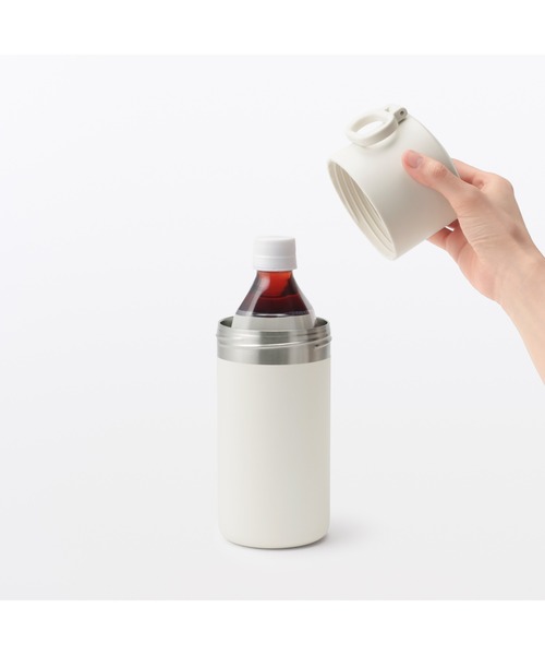 無印良品（ムジルシリョウヒン）の「冷やしたまま持ち運べる　ペットボトル用保冷ホルダー　たためる持ち手付き　５００ー６５０ｍＬ用（水筒・メンズ・ホワイト/シルバー・FREE）」の15枚目の写真