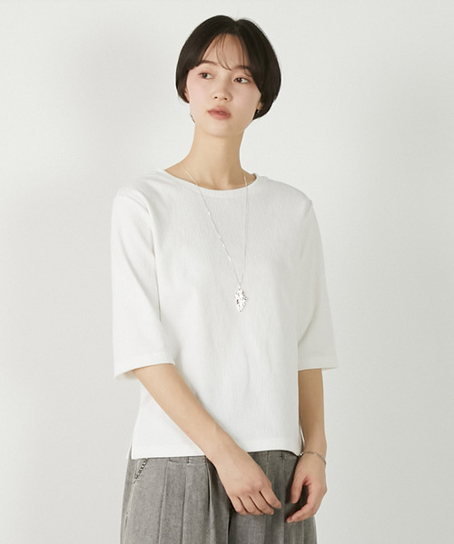 MELROSE claire(メルローズ クレール)の「【ジャガードリブシンプルセットインプルオーバー】(Tシャツ/カットソー・レディース・オフホワイト/ネイビー/セージグリーン・FREE)」の1枚目の写真