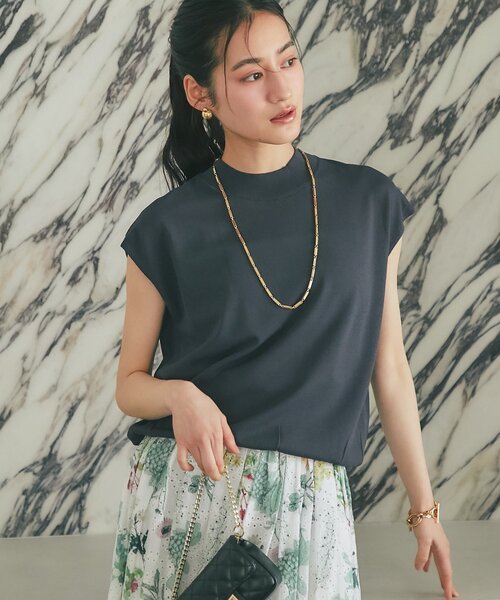 La boutique BonBon(ラブティックボンボン)の「【シリーズ累計お気に入り数1.5万突破!接触冷感・UVカット】クールタッチUVハイネックフレンチニット(ニット/セーター・レディース・ピンク/サックスブルー/チャコールグレー/ホワイト・FREE)」の1枚目の写真