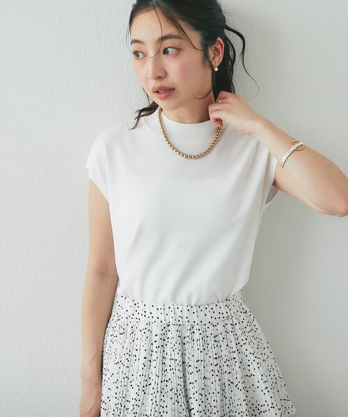 La boutique BonBon(ラブティックボンボン)の「【シリーズ累計お気に入り数1.5万突破!接触冷感・UVカット】クールタッチUVハイネックフレンチニット(ニット/セーター・レディース・ピンク/サックスブルー/チャコールグレー/ホワイト・FREE)」の9枚目の写真