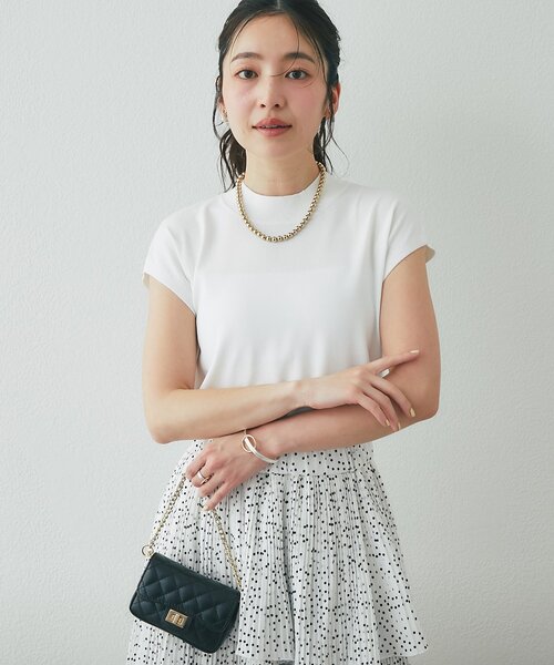 La boutique BonBon(ラブティックボンボン)の「【シリーズ累計お気に入り数1.5万突破!接触冷感・UVカット】クールタッチUVハイネックフレンチニット(ニット/セーター・レディース・ピンク/サックスブルー/チャコールグレー/ホワイト・FREE)」の8枚目の写真