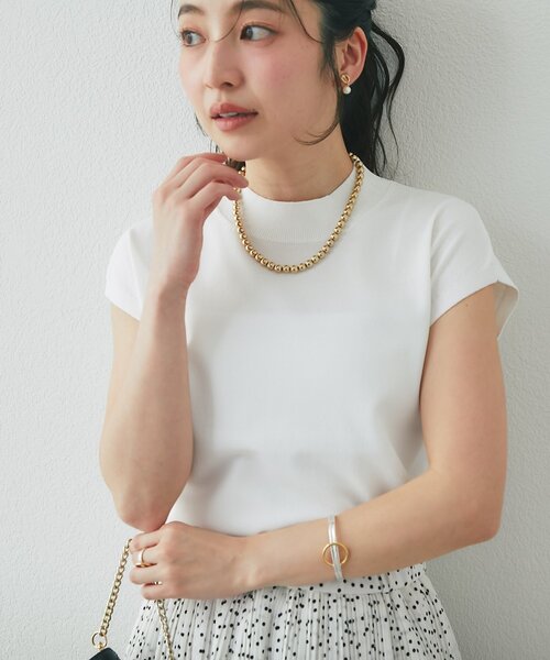 La boutique BonBon(ラブティックボンボン)の「【シリーズ累計お気に入り数1.5万突破!接触冷感・UVカット】クールタッチUVハイネックフレンチニット(ニット/セーター・レディース・ピンク/サックスブルー/チャコールグレー/ホワイト・FREE)」の5枚目の写真