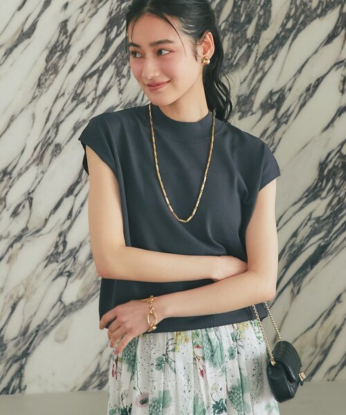 La boutique BonBon(ラブティックボンボン)の「【シリーズ累計お気に入り数1.5万突破!接触冷感・UVカット】クールタッチUVハイネックフレンチニット(ニット/セーター・レディース・ピンク/サックスブルー/チャコールグレー/ホワイト・FREE)」の14枚目の写真