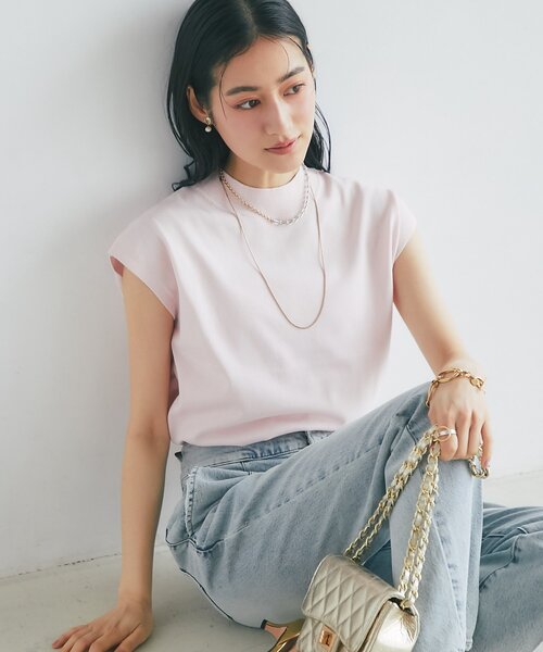 La boutique BonBon(ラブティックボンボン)の「【シリーズ累計お気に入り数1.5万突破!接触冷感・UVカット】クールタッチUVハイネックフレンチニット(ニット/セーター・レディース・ピンク/サックスブルー/チャコールグレー/ホワイト・FREE)」の17枚目の写真