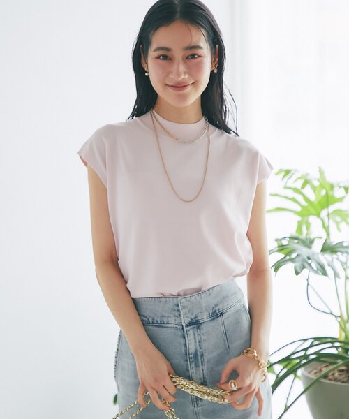 La boutique BonBon(ラブティックボンボン)の「【シリーズ累計お気に入り数1.5万突破!接触冷感・UVカット】クールタッチUVハイネックフレンチニット(ニット/セーター・レディース・ピンク/サックスブルー/チャコールグレー/ホワイト・FREE)」の16枚目の写真