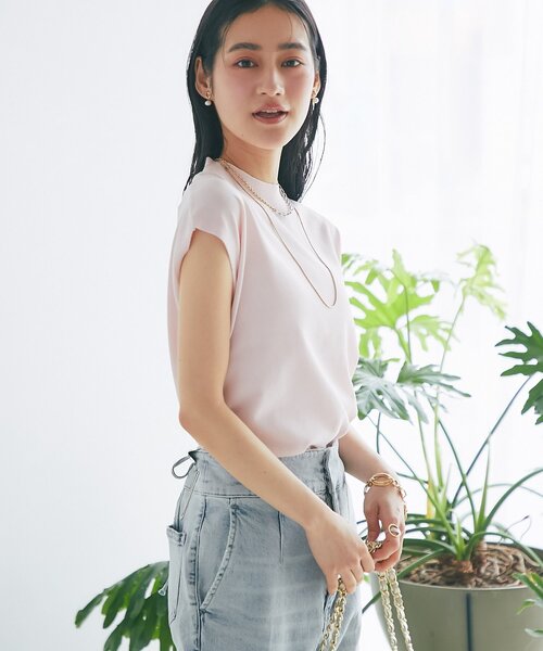 La boutique BonBon(ラブティックボンボン)の「【シリーズ累計お気に入り数1.5万突破!接触冷感・UVカット】クールタッチUVハイネックフレンチニット(ニット/セーター・レディース・ピンク/サックスブルー/チャコールグレー/ホワイト・FREE)」の15枚目の写真