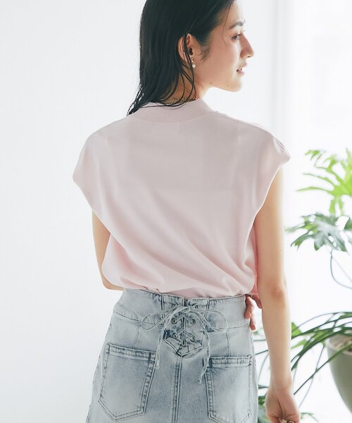 La boutique BonBon(ラブティックボンボン)の「【シリーズ累計お気に入り数1.5万突破!接触冷感・UVカット】クールタッチUVハイネックフレンチニット(ニット/セーター・レディース・ピンク/サックスブルー/チャコールグレー/ホワイト・FREE)」の14枚目の写真
