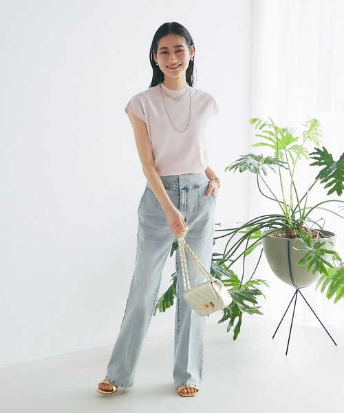 La boutique BonBon(ラブティックボンボン)の「【シリーズ累計お気に入り数1.5万突破!接触冷感・UVカット】クールタッチUVハイネックフレンチニット(ニット/セーター・レディース・ピンク/サックスブルー/チャコールグレー/ホワイト・FREE)」の13枚目の写真